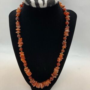 Carnelian chips and round bead station vintage necklace